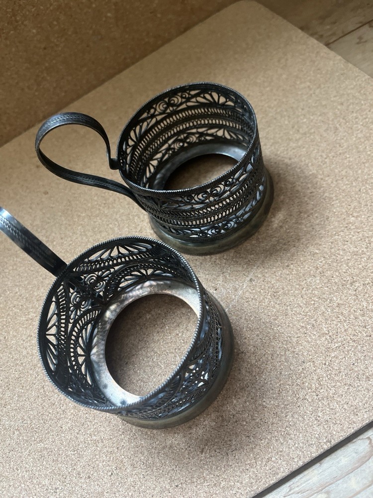 Antique Vintage Soviet Cup Holders / Russian / SILVER