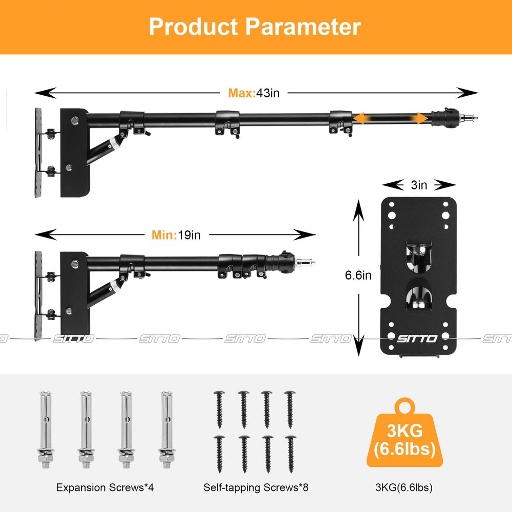 2x 43" Triangle Wall Mount Boom Arm Stand Adjustable For Extensions Ring Light