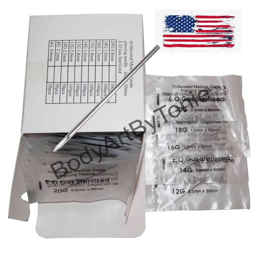 100 Piercing Needles Gauge Hollow Point Tri Beveled