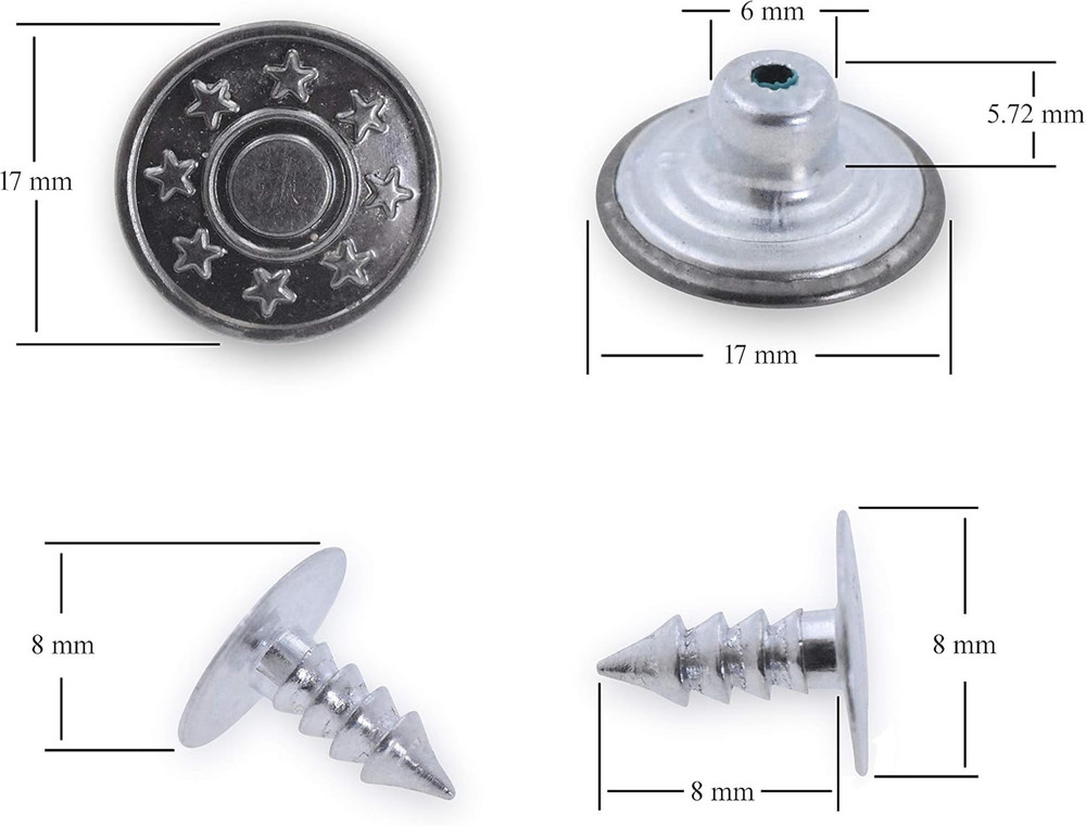 Jean Button Replacement Tack Button with Rivet Kit for Pants Suspenders Jackets