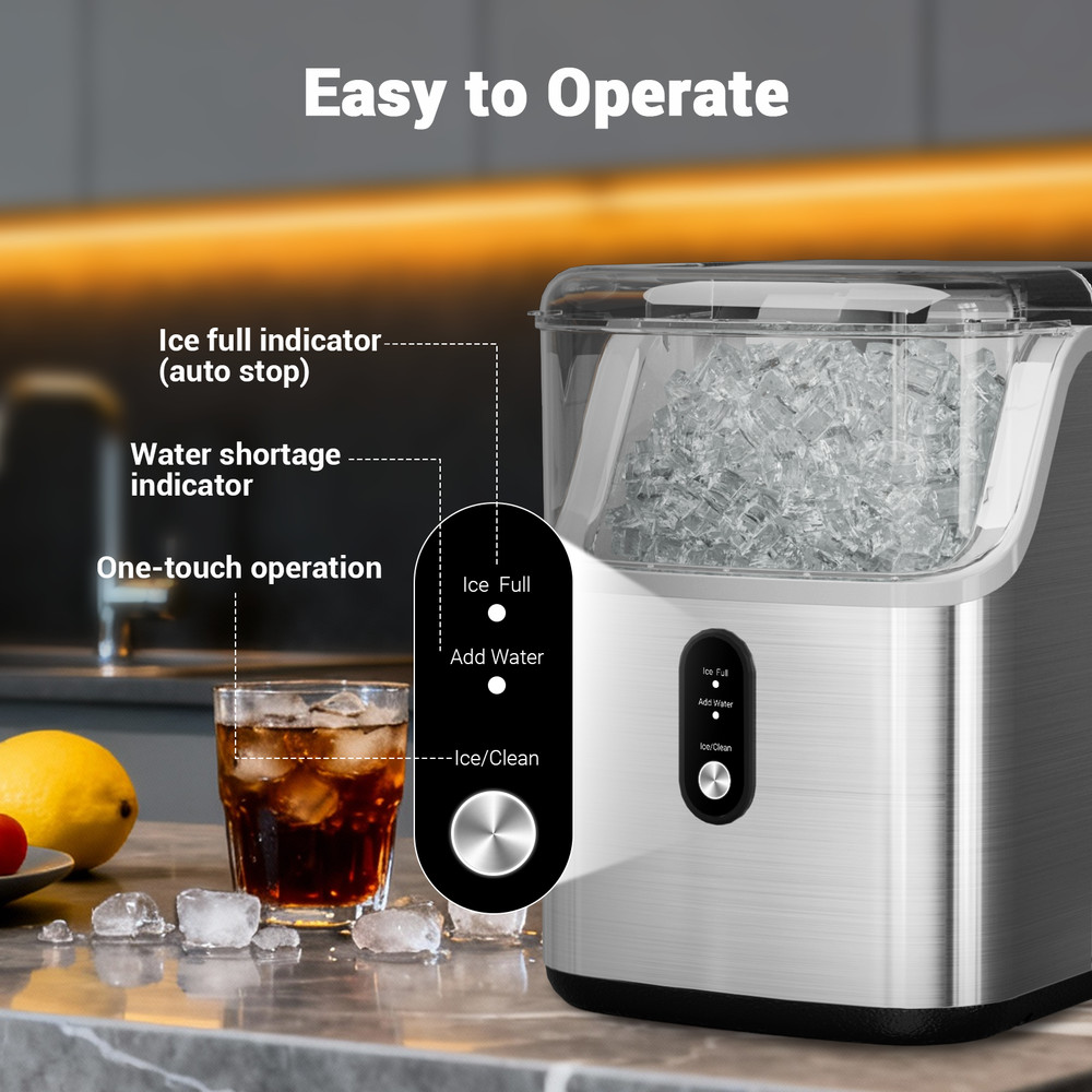 Nugget Ice Makers Countertop, Chewable Pebble Ice Maker Machine 40lbs/24H