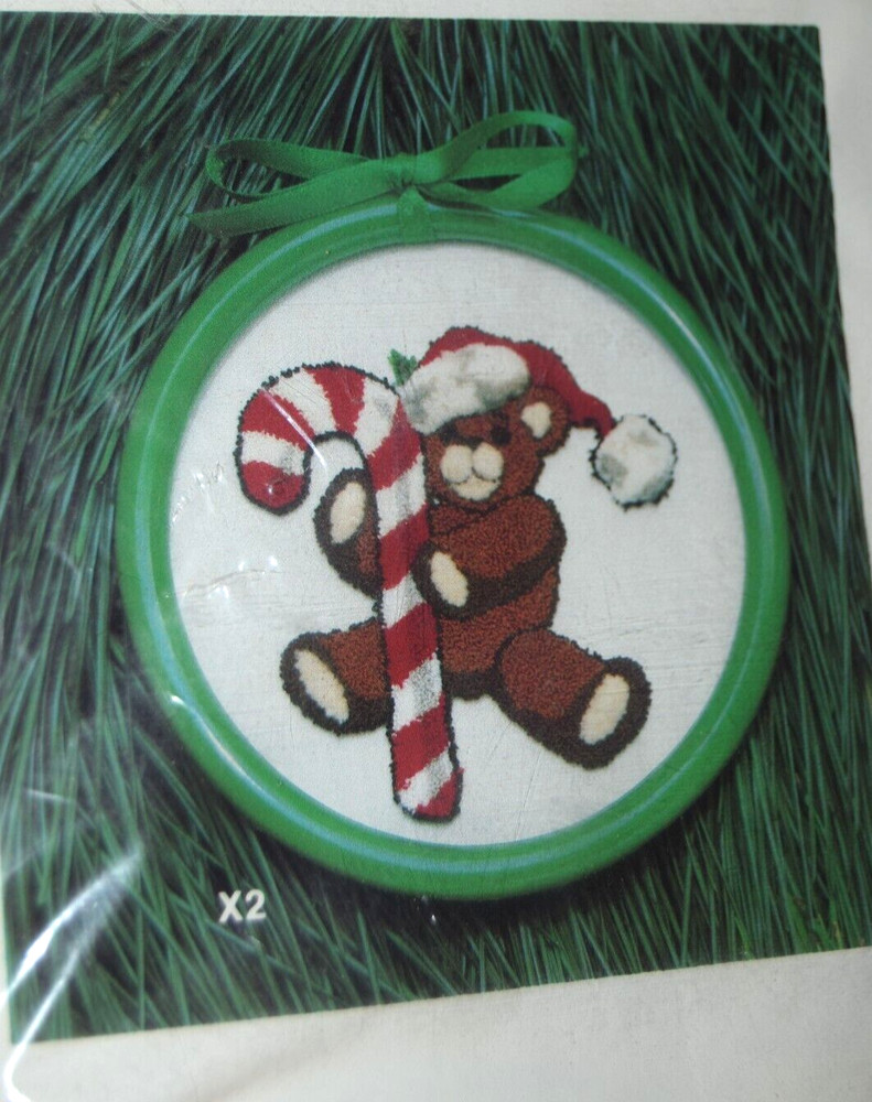 Vintage 1981 Needlepoint Embroidery Kit Bear with Candy Cane