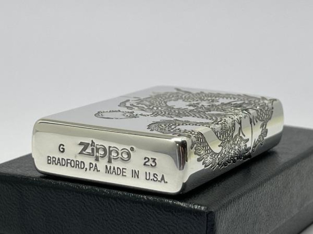 Zippo Dragon 2-sided continuous processing Japanese pattern Silver smoked finish