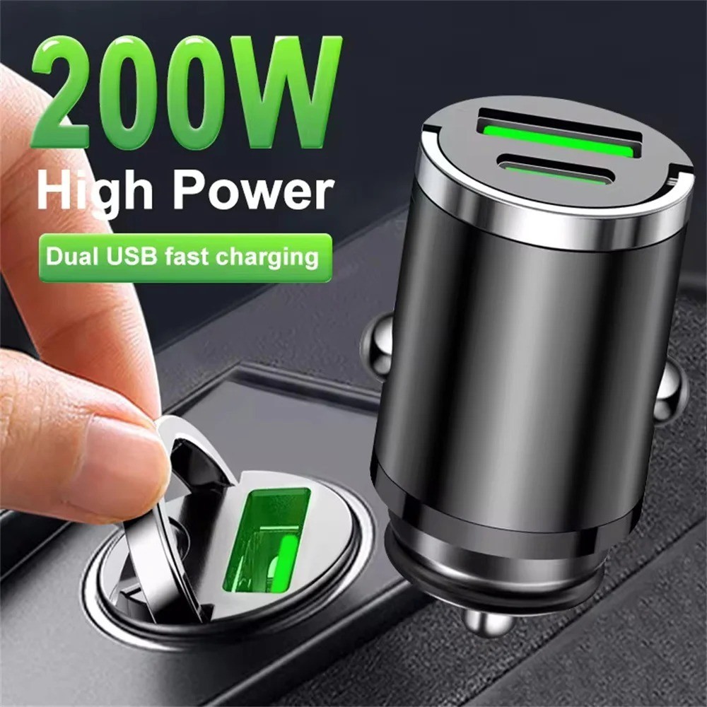 200W Super Fast Phone Car Charger Adapter USB Type C For iPhone Samsung Android