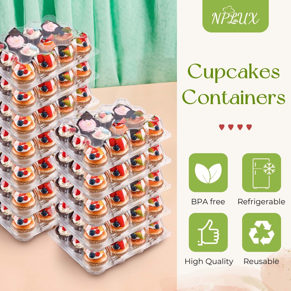 12 Count Cupcake Containers 12 Pack Holders Plastic Stackable Boxes
