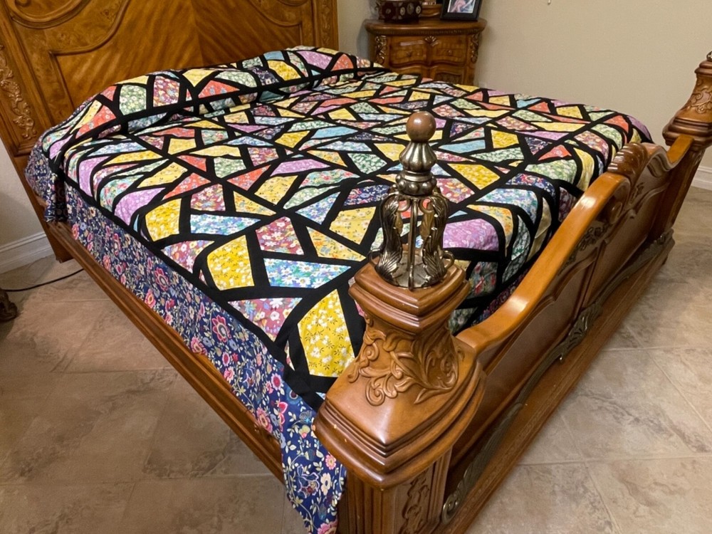 Over king Size Machine pieced Stain Glass patchwork quilt top