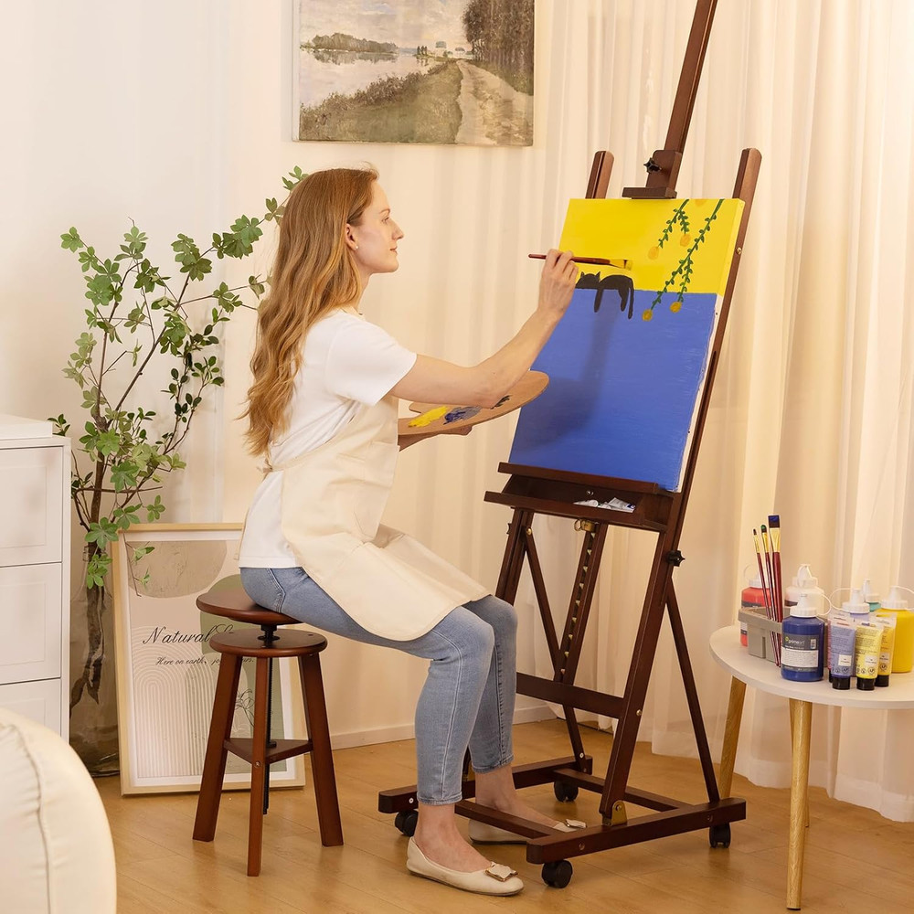Adjustable Beechwood Studio Easel with Wheels & Storage for Canvas Up to 51