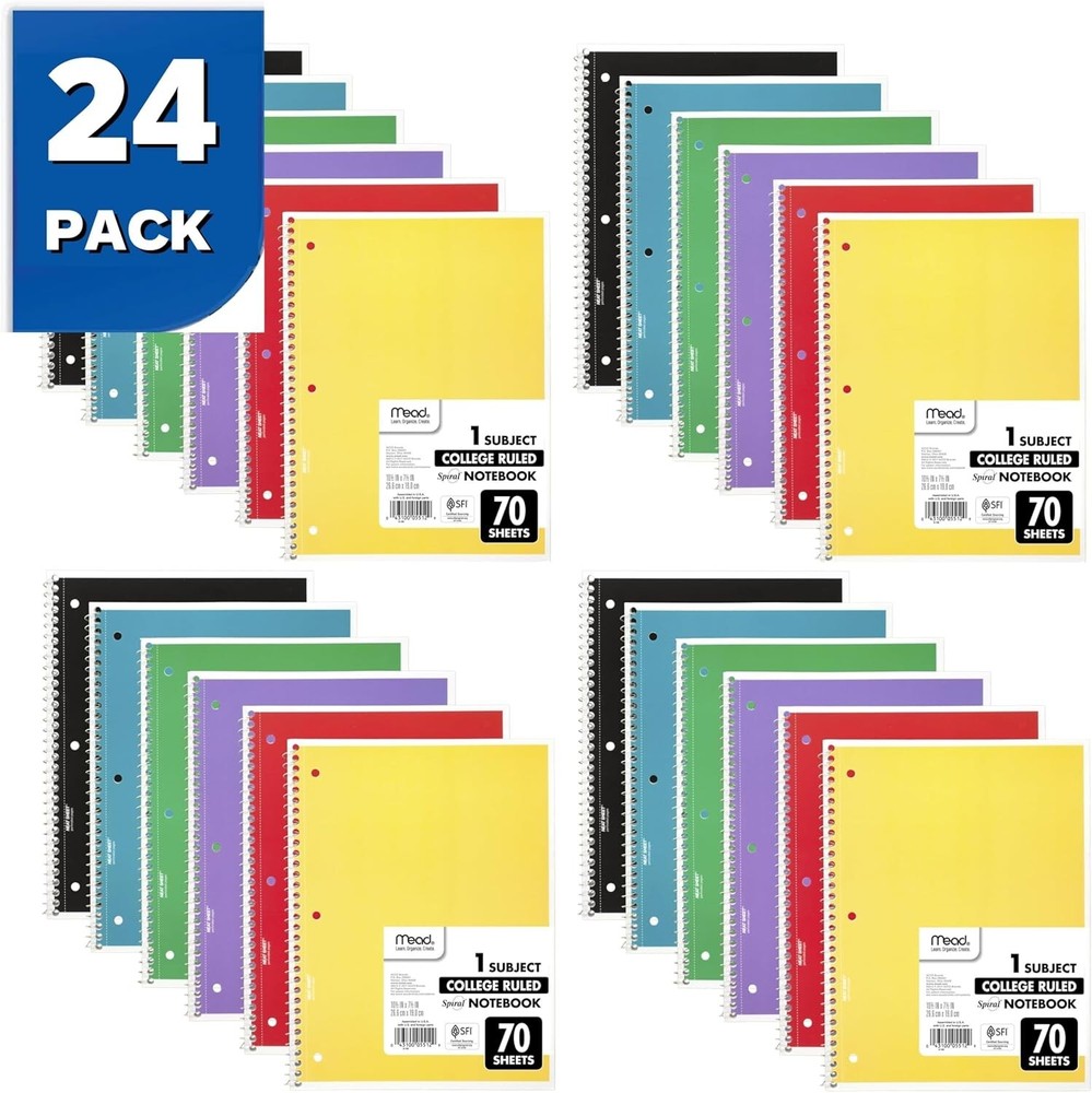 Flexible Soft Cover Spiral Notebooks, 1 Subject - 24 Pack for Easy Note-Taking