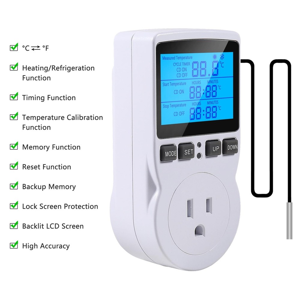 UMLIFE 1Pack Digital Temperature Controller Thermostat Timer - Reptile Thermo...