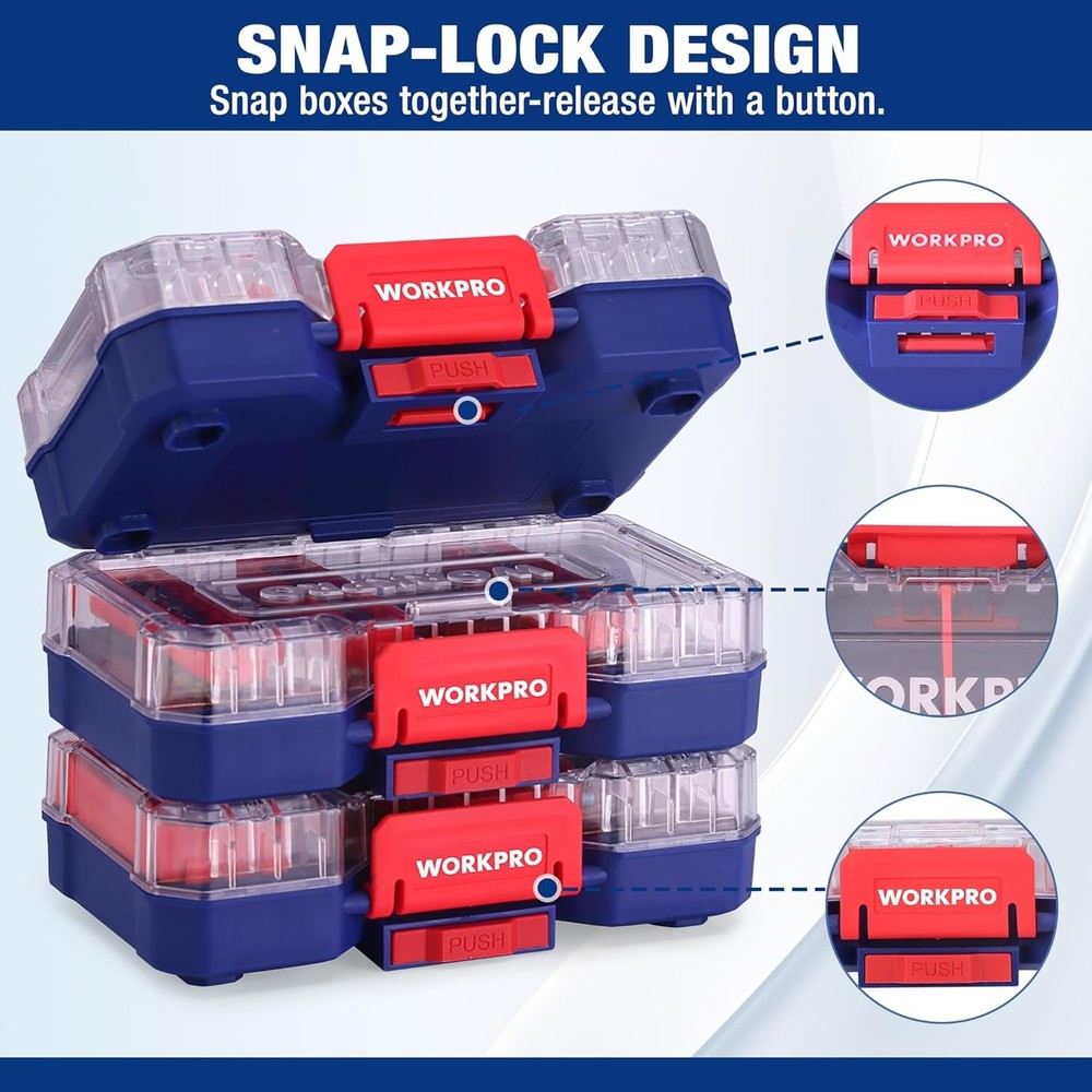 WORKPRO 3PCS Parts Organizer Tool Box Organizers Stackable Hardware Storage Case