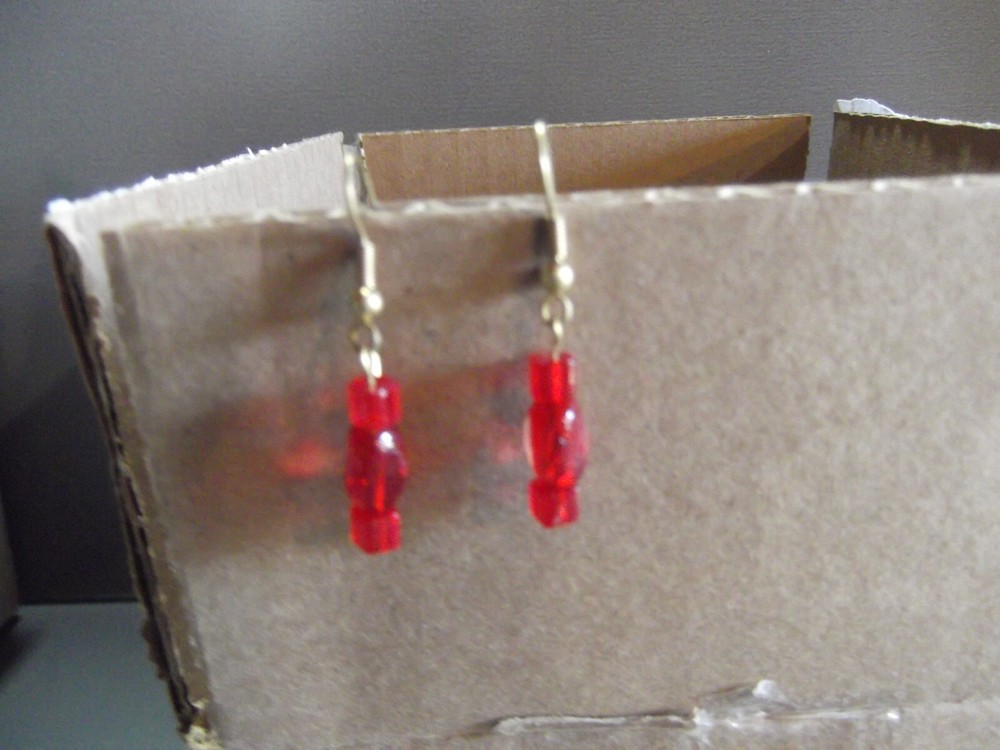 1 Pair Old  1"in Glass Red Dangler