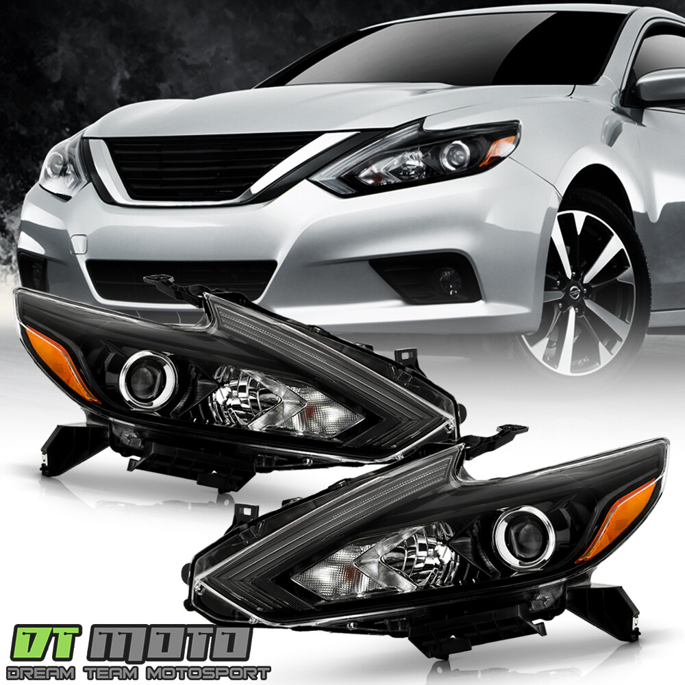 For 2016-2018 Nissan Altima w/o LED DRL Halogen Black Headlights Headlamps Set