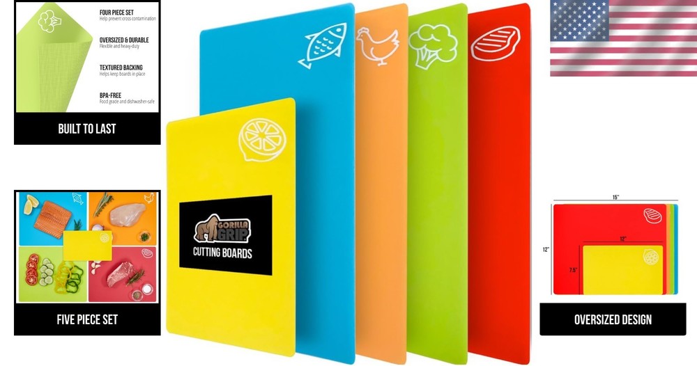 Ultimate 5-Piece BPA-Free Cutting Board Set - Flexible, Lightweight, Color-Coded