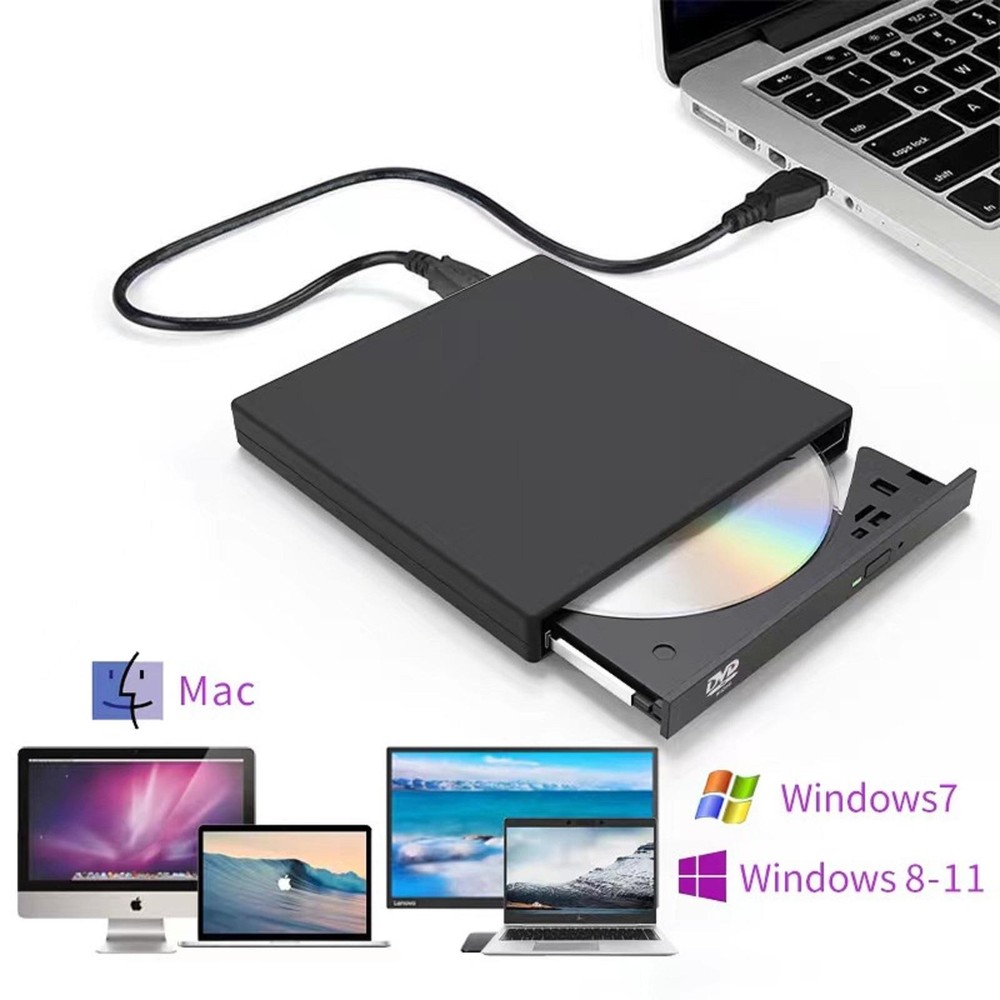 USB 2.0 Slim External DVD Rom Optical Drive CD DVD RW Player Reader Recorder