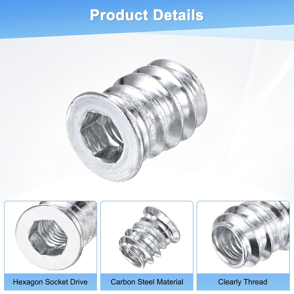 20-Pack Threaded Inserts for Wood, M6x10mm Threaded Insert Nuts [Silver Tone]