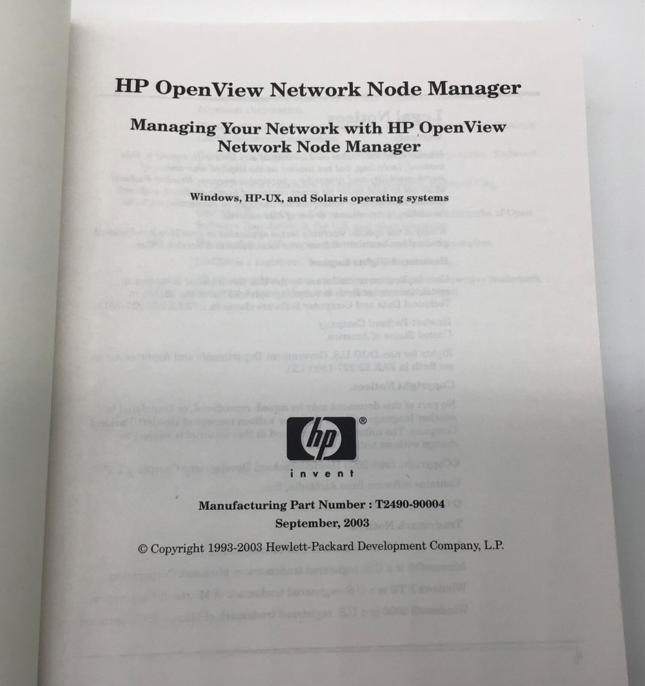 Original HP OPENVIEW Network Node Manager Managing your Network Manual Book 2003