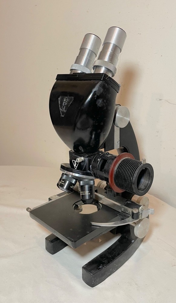 vintage original Bausch & lomb August Waeldon balplan binocular iron microscope