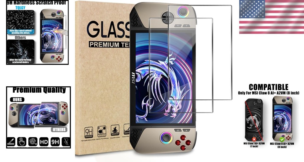 2-Pack MSI Claw 8 AI+ Tempered Glass Screen Protector - 9H Anti-Scratch & Bub...