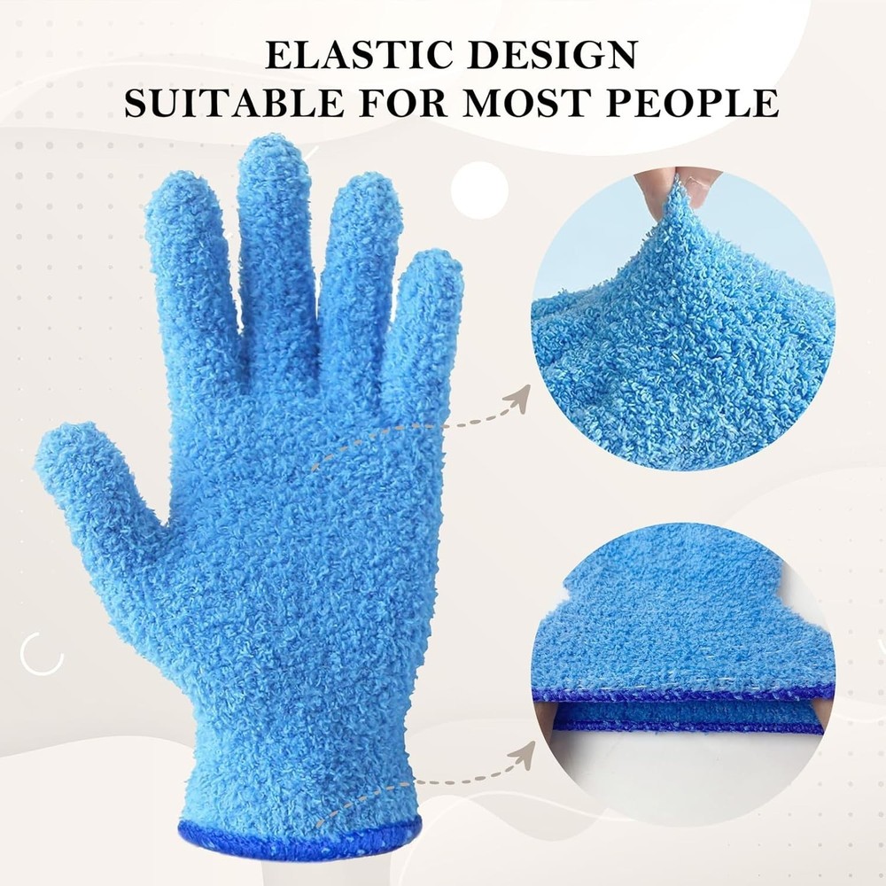 Microfiber Dusting Gloves for Plants & Blinds, 2 Pairs Blue