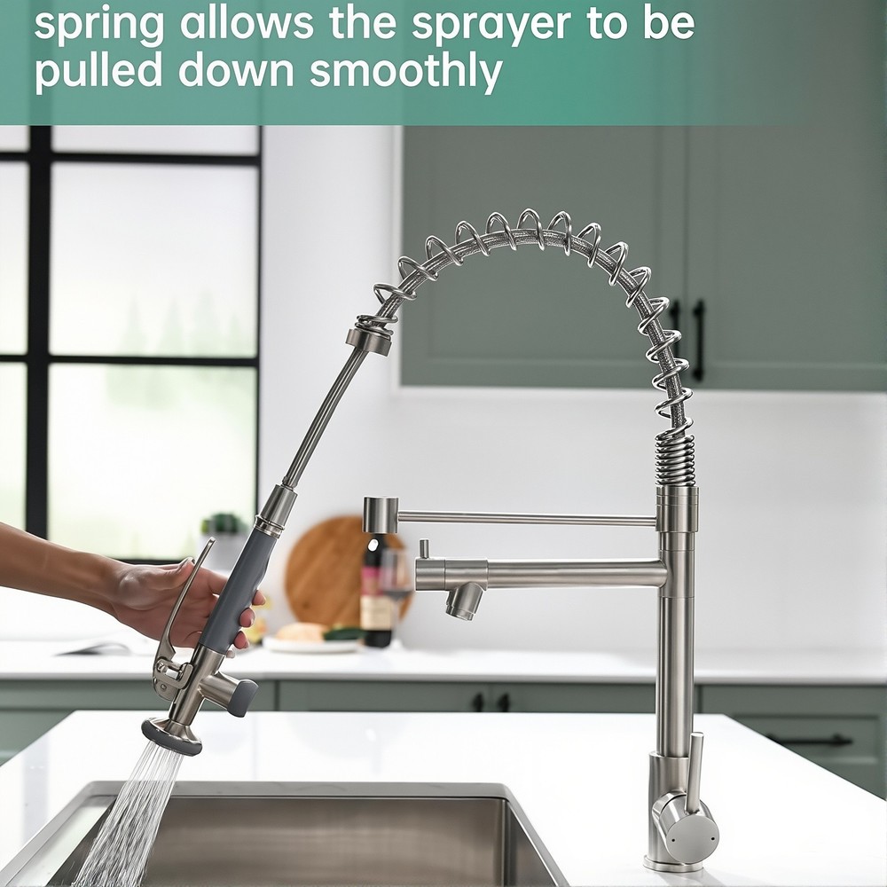 Kitchen Faucet Pull Down Sprayer Single Handle Commercial Double-Head Mixer Tap