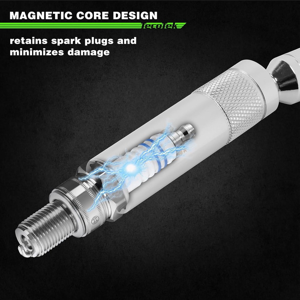 TecoTek 7 Piece 3/8-Inch Drive Magnetic Swivel Spark Plug Socket Set, Includes 9