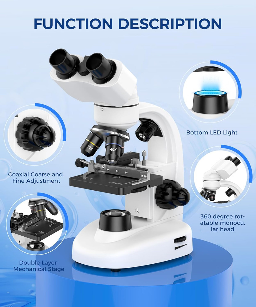 Compound Binocular Microscope for Adults, Professionals & Kids, Very Precise