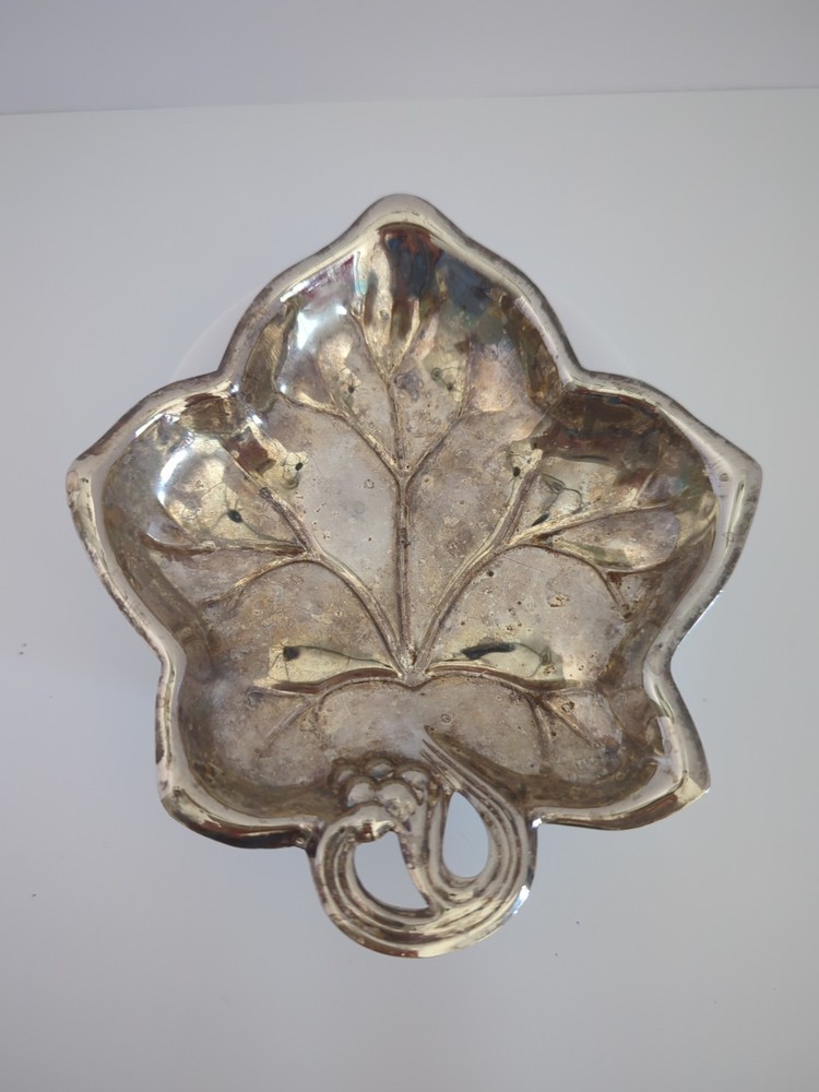 Vintage Silver Tone Leaf Dish Hong Kong 6" Trinket Tray