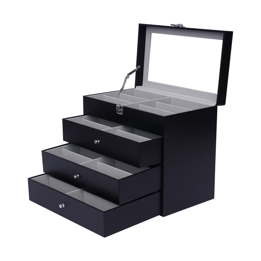 Glasses display box, 24 compartments, with clear skylight, black
