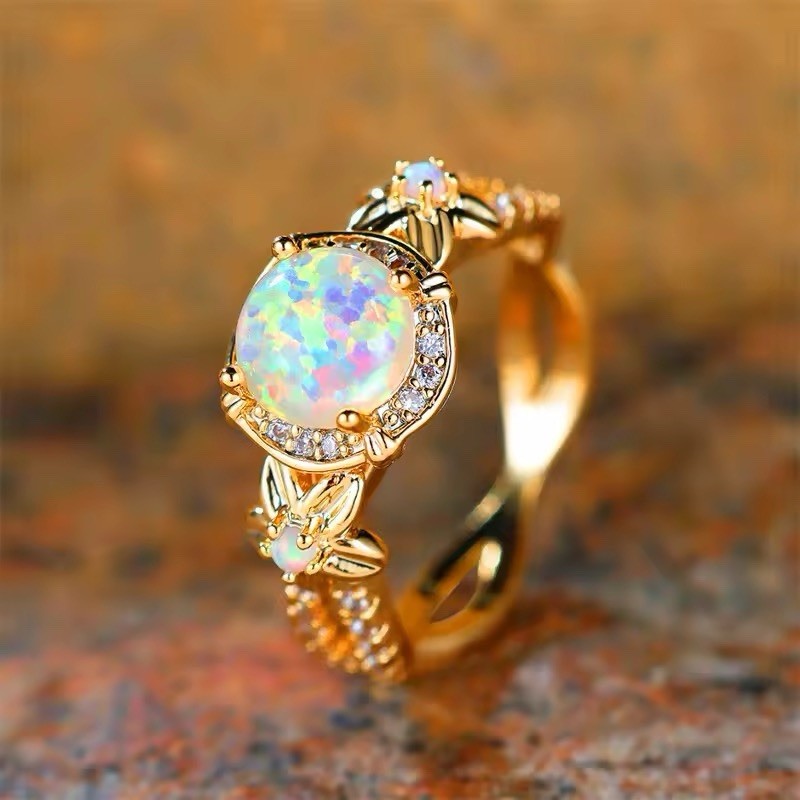 Opal Engagement Ring Gold Wedding Ring Size 6