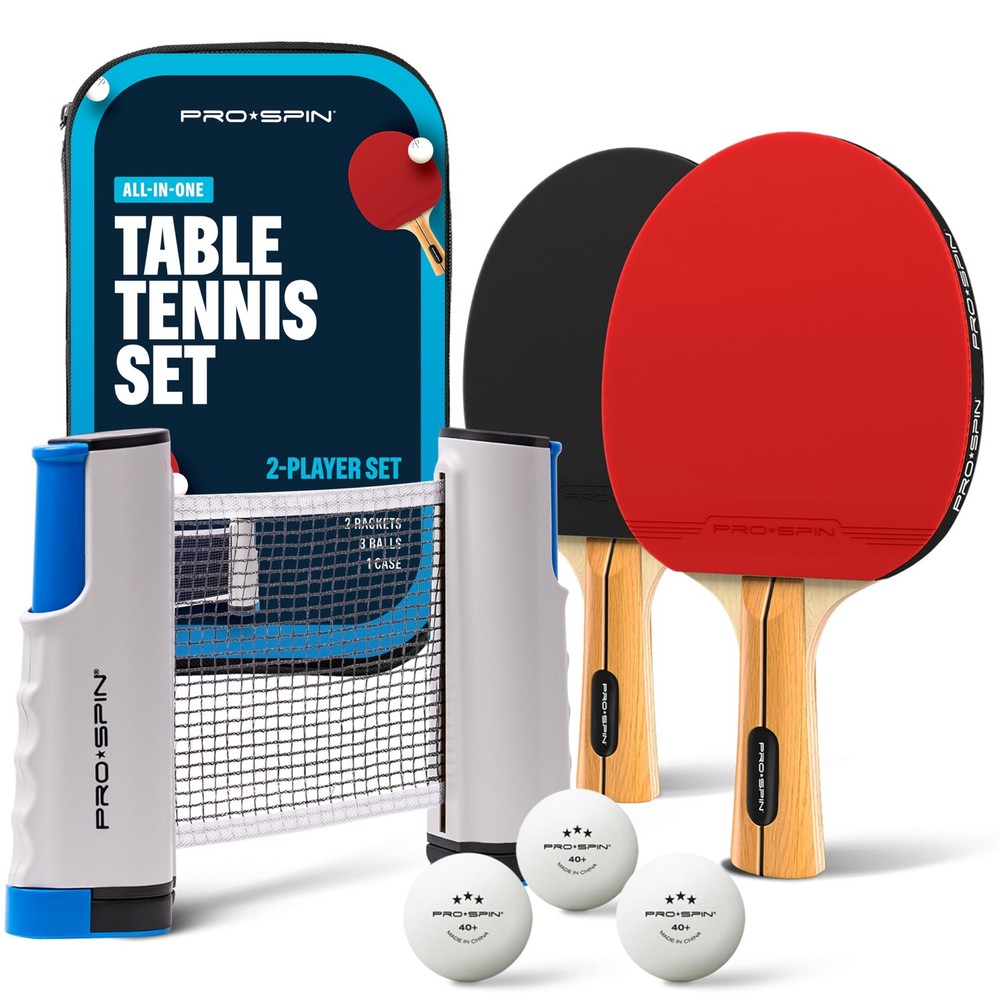 PRO-SPIN Portable Ping Pong Set with 2-Player Set, | Active Red