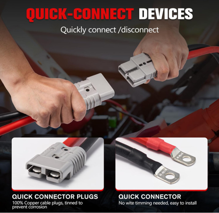 1 Gauge 30 FT Quick Connect Jumper Cables, 1000A Heavy Duty Booster Cables