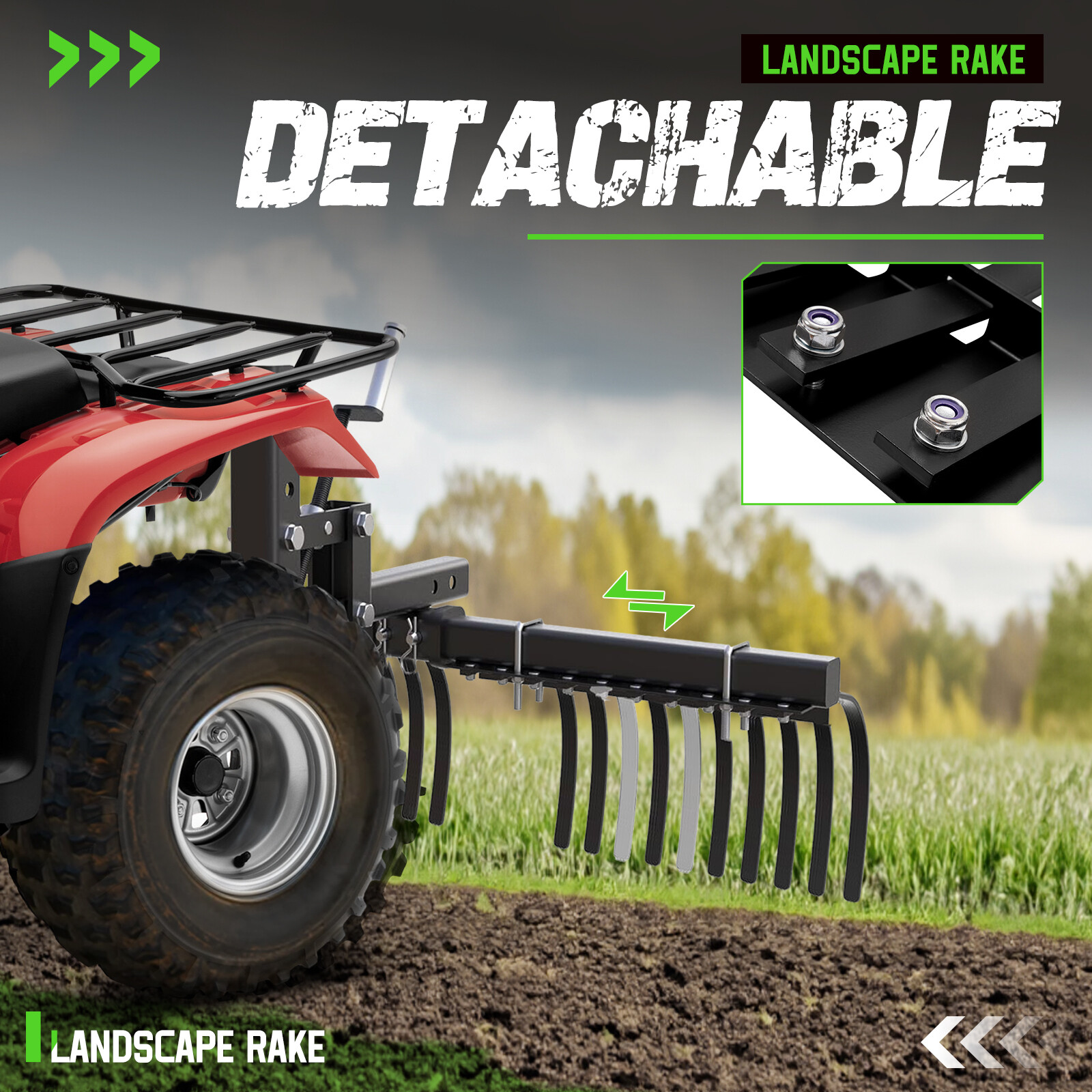 60" Landscape Rake For ATV UTV Tractor Heavy Duty Rock Rake Removal 20 Tine Rake