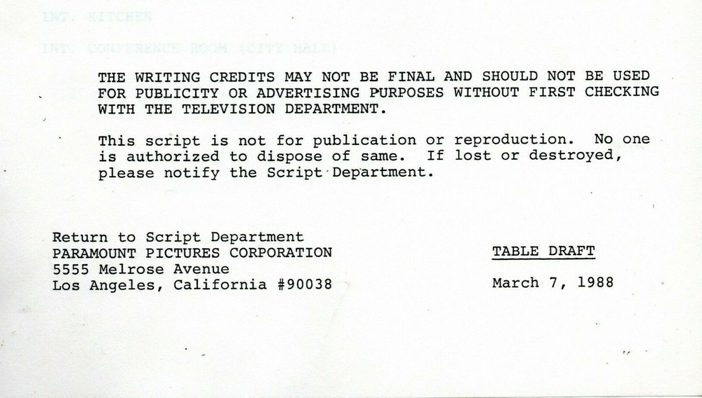 Webster 1988 Television Series Table Draft Script "3/7/88" "See George Run"