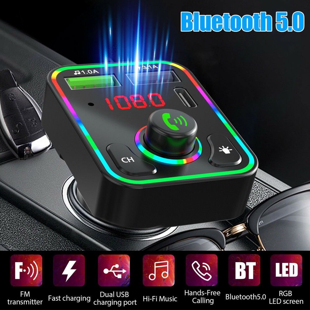 2× Car Bluetooth 5.0 FM Transmitter Wireless MP3 Adapter Hands-free USB Charger