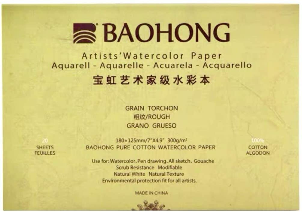 BAOHONG Artists' Grade Watercolor Painting Paper,100%Cotton Cold Press,20 Sheet