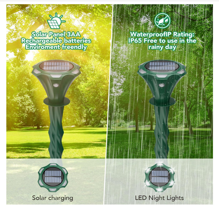 Mole Repeller Solar Powered 2 Pack, Waterproof Motion Detection LED Flash...