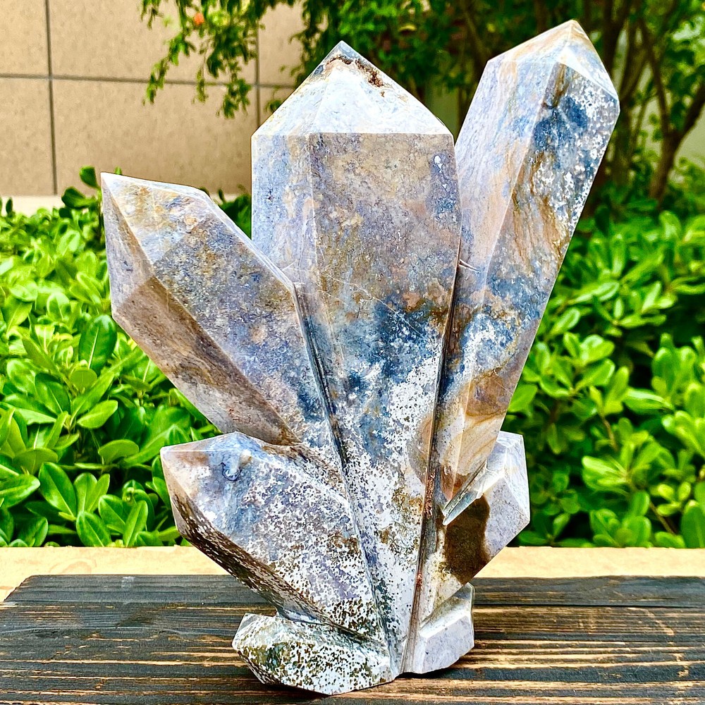 6.09LB Natural Water Grass Agate Column Quartz Multi pointed Column