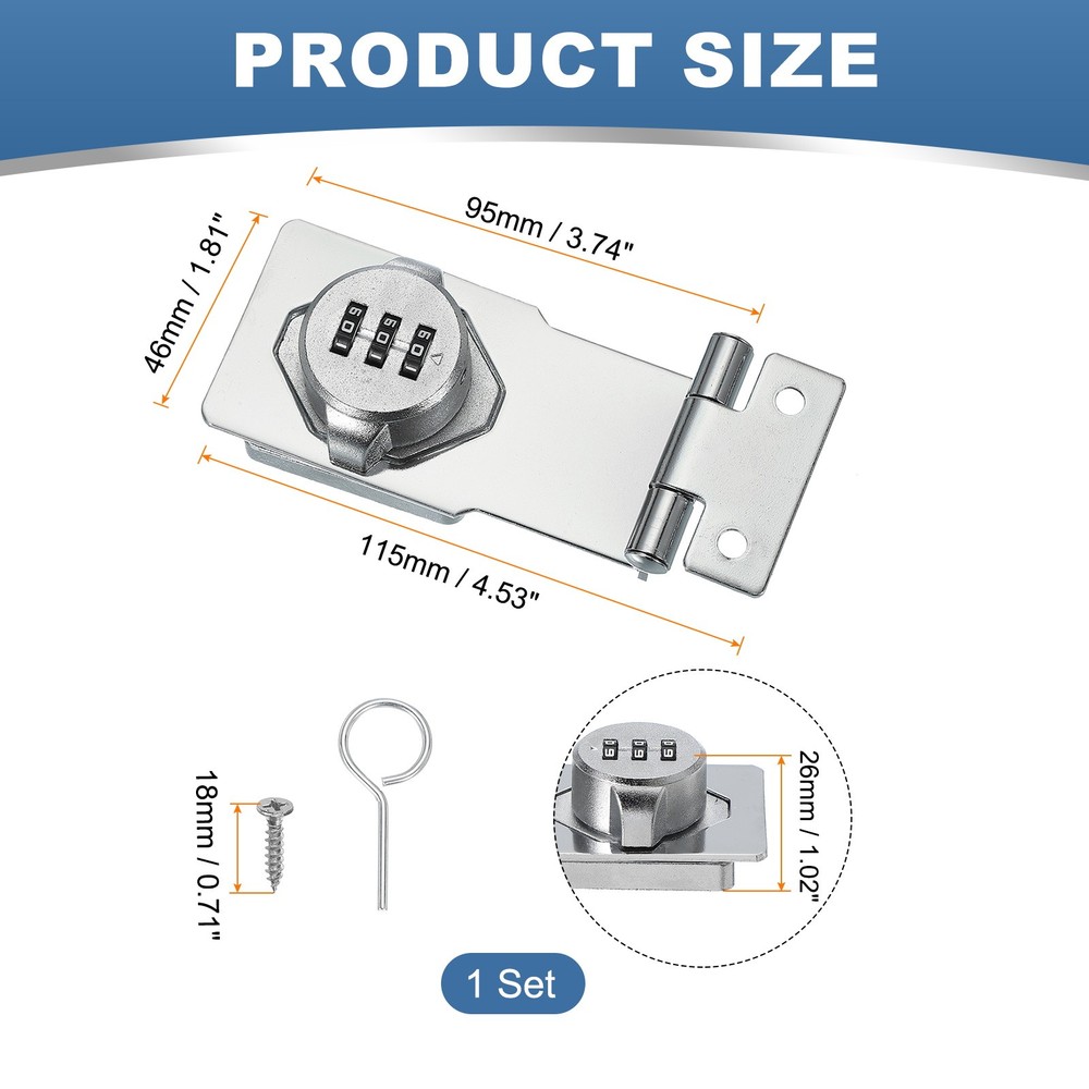 Password Rotary Hasp Locks Mechanical Cabinet Latch Locks 3.5" Silver