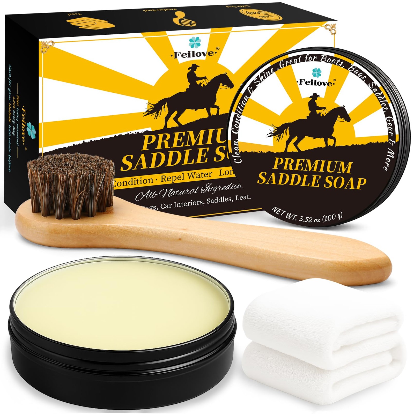 3.52oz Leather Saddle Soap Cleaner Conditioner Kit with Brush Cloth