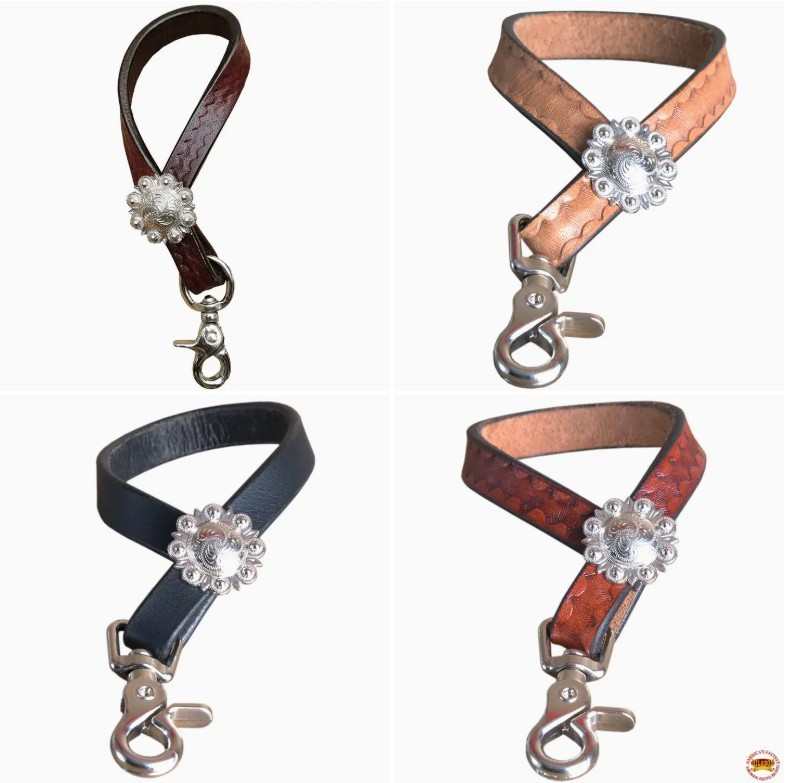 Hilason Leather Tie Down Hobble Keeper with Bling Concho – 4”