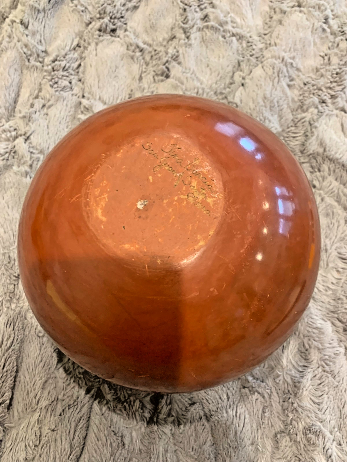 Signed Tina Garcia Santa Clara Redware melon bowl 70's