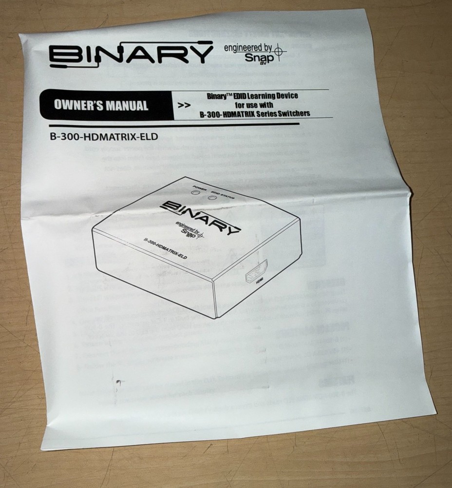 The Binary B-300-HDMATRIX-ELD 300 Series EDID Learning Device