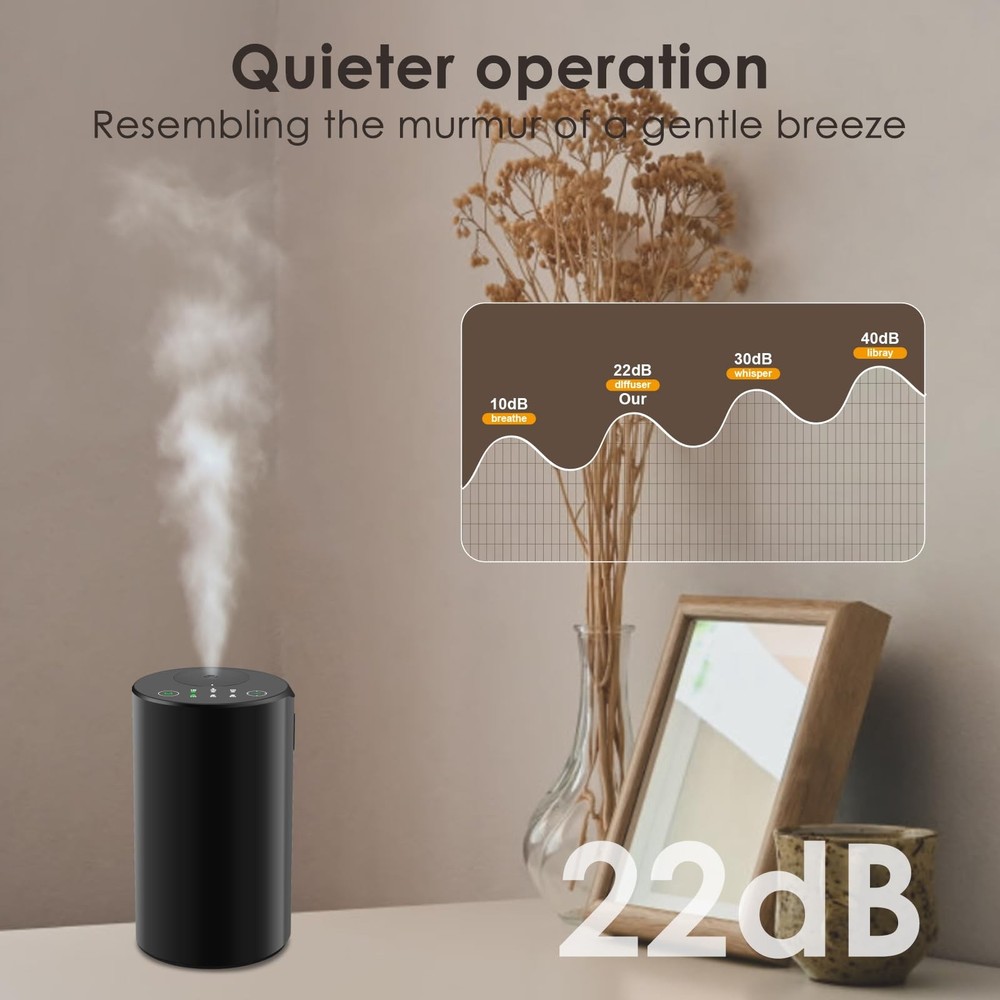 KONCHILE Waterless Essential Oil Diffuser, Battery Powered Mini Scent Black