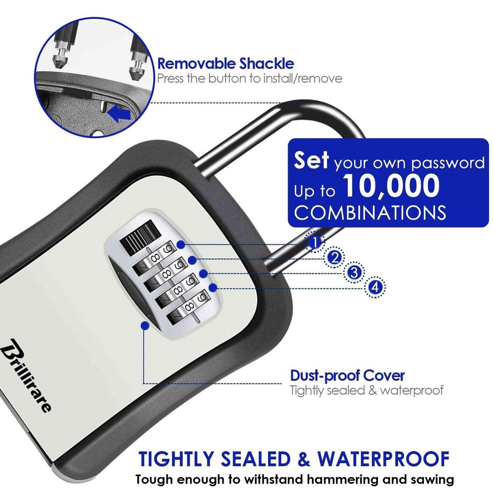 2 Pack Waterproof 4-Digit Combination Key Lock Box with Removable Shackle