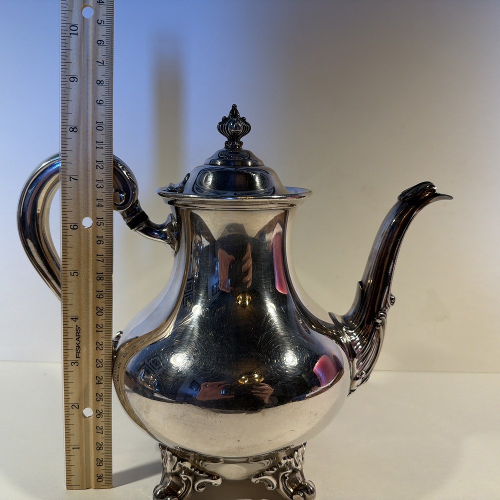 Reed & Barton Regent 5600 Silverplate Tea Coffee Pot Set Footed Vintage
