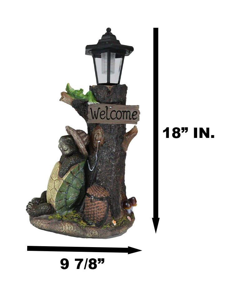 Summer Turtle Tortoise & Frog Hiker Statue With Solar Powered Lantern LED Light