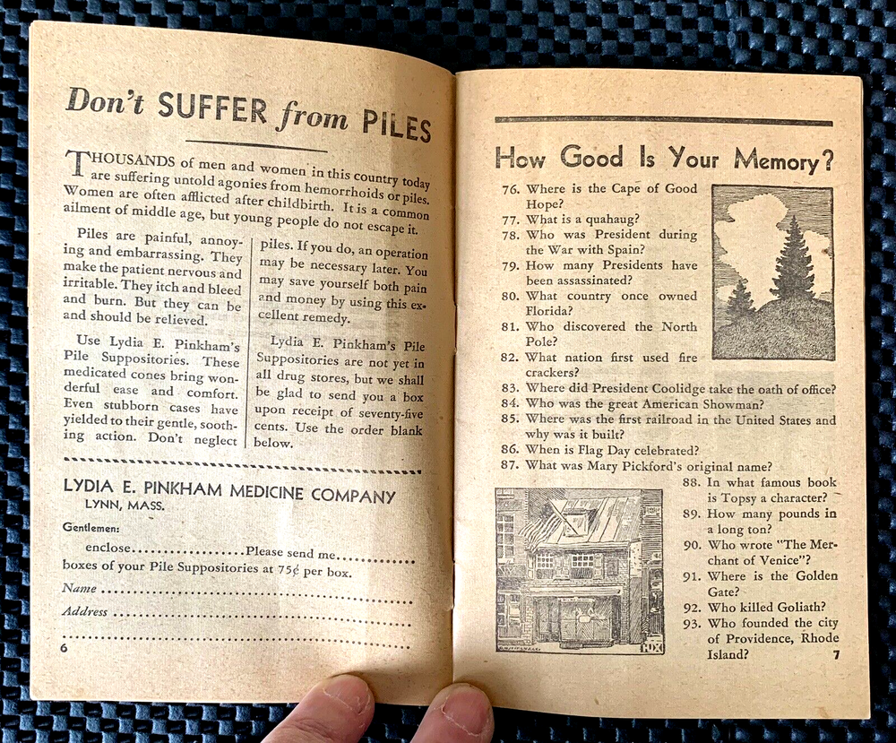 THREE HUNDRED BRAIN TEASERS LYDIA E. PINKHAM'S DEPENDABLE PRODUCTS BOOKLET
