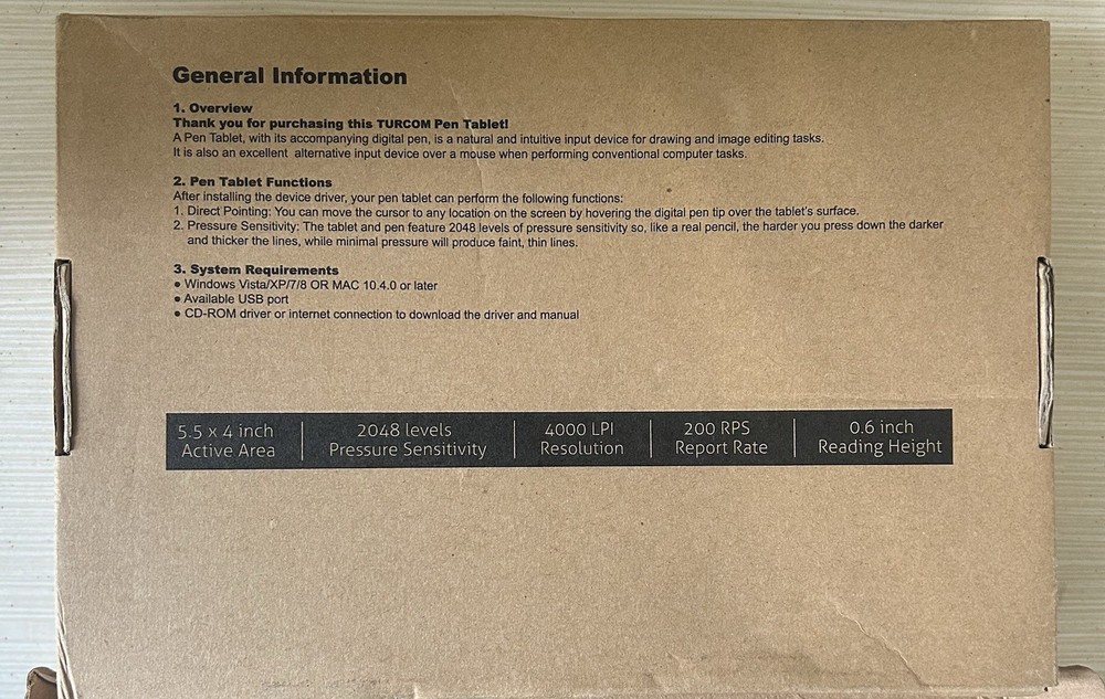 Turcom Graphics Tablet w/ Touch Pen for Windows & Mac Model TS-6540