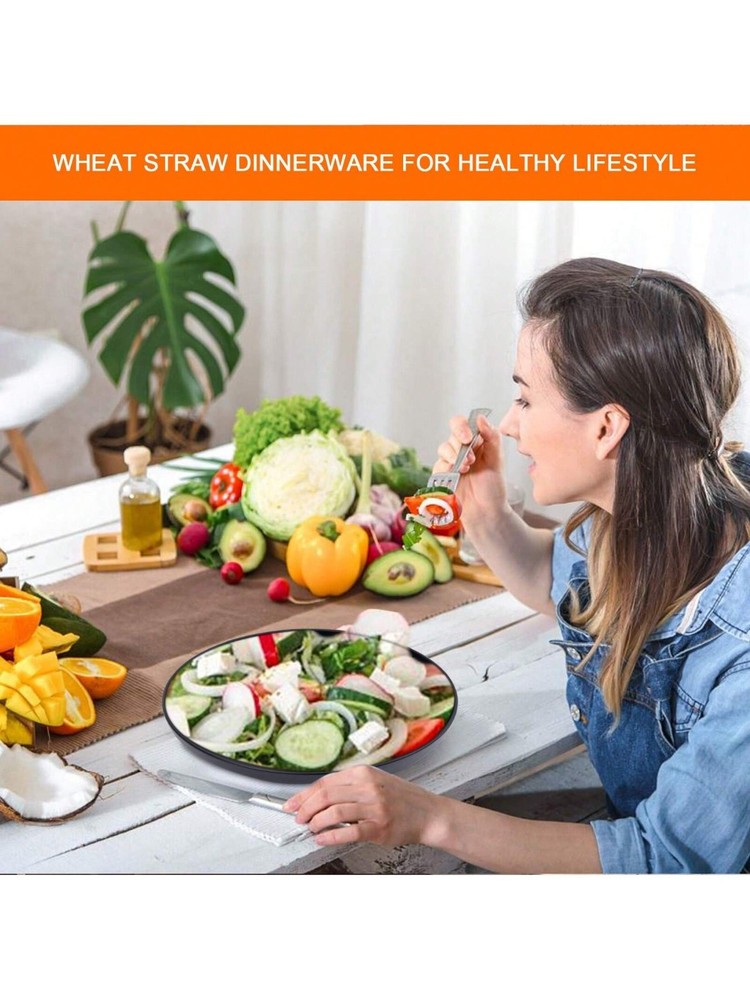 16 Piece Dinnerware Set, Kitchen Wheat Straw Dinnerware Set, Black, Serves 4