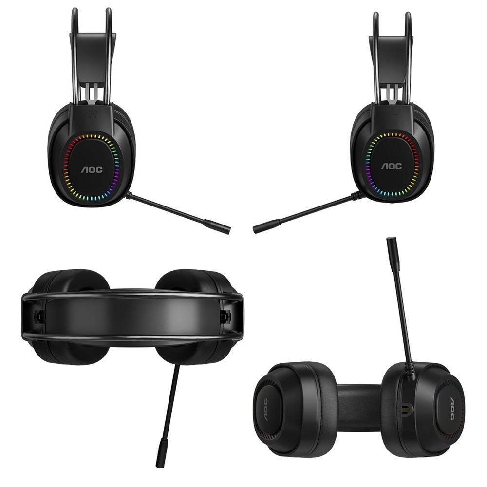 AOC USB Wired Gaming Headphone Computer PC Headset RGB Lighting w/ Mic ACG2500